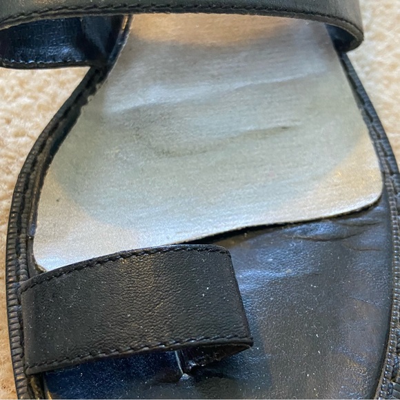 Vintage 90’s Tweeds Black Leather Toe Ring Slide - Picture 5 of 6